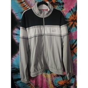 Men’s Puma Track Jacket Full Zip Sz XL White & Gray Colorblock